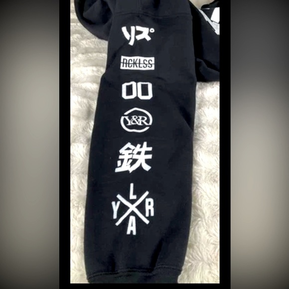 Womens Young & Reckless X Small Black Hoodie Graphic Kangaroo Pocket Sweatshirt - Picture 7 of 11